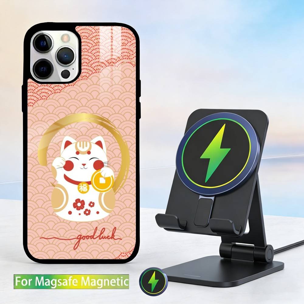 

Cute Lucky Maneki Neko Cat Phone Case For iPhone 17,16,15,14,13,Pro,Max,Plus,Magnetic For Magsafe Wireless Charging iphone16e