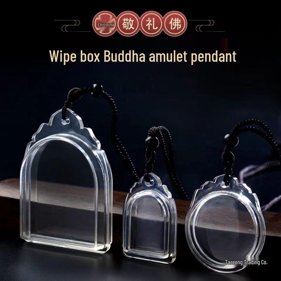 Acrylic Buddha Amulet Pendant - Transparent, Dustproof, Fashionable Door Shape with Openable Gemstone Charm