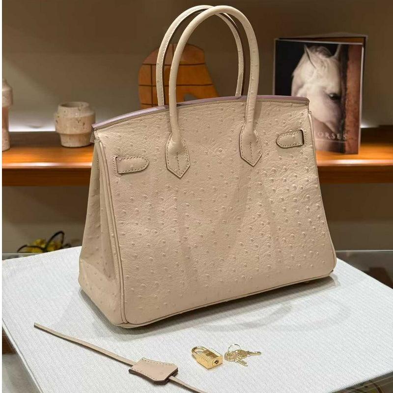 26 New Genuine Leather Women's Bag With Ostrich Patterned Cowhide, Light Luxury Fashion, Gold Buckle, Platinum Bag, Handbag, Cross-border