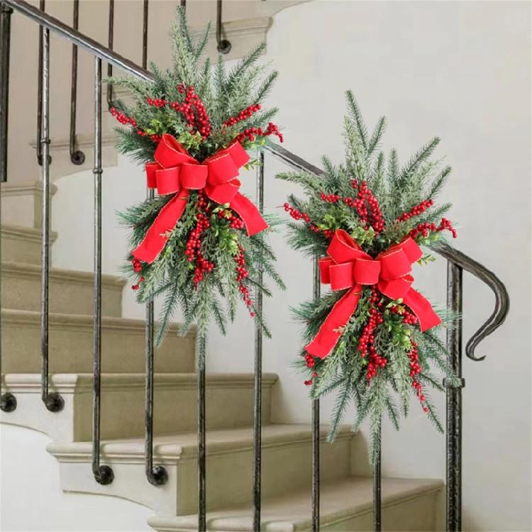 Christmas Stairway Swag Artificial Winter Wreath Pinecones Bowknot Decoration