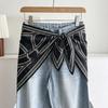 White Floral Small Silk Scarf Triangle Scarf Headscarf Belt Women's Decoration with Skirt Jeans Waist Accessories Fart Curtain