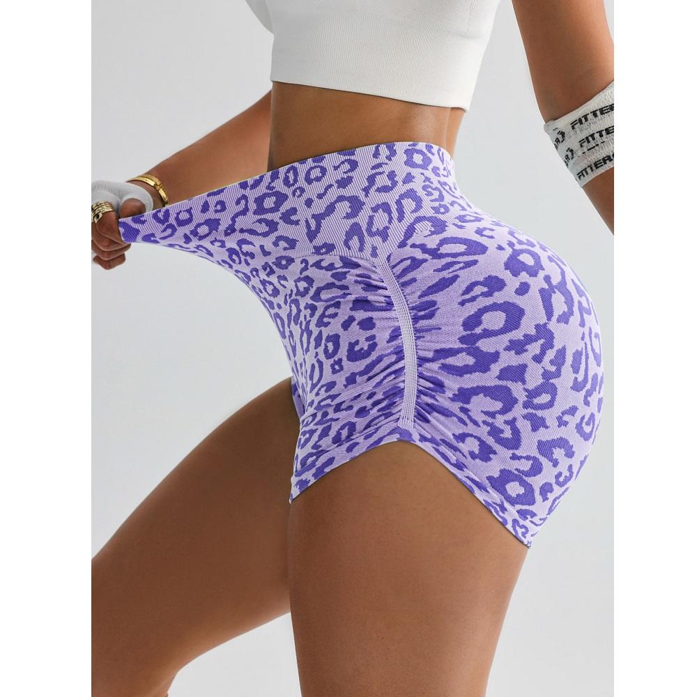 High Waist Slimming Yoga Shorts Women's Sport Running Fitness Shorts Tight Fitting Leopard Print Three-Quarter Length Outerwear