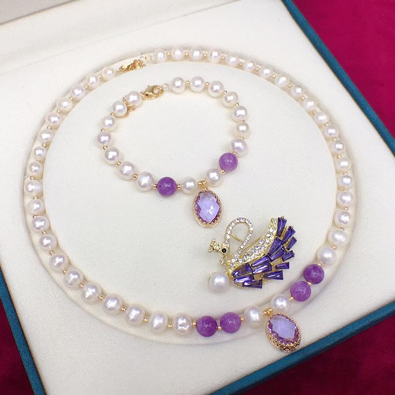 Autumn Style Natural Freshwater Pearl Necklace Set for Women, 7-8mm, Niche Korean Design, Simple & Elegant. 7-8mm
