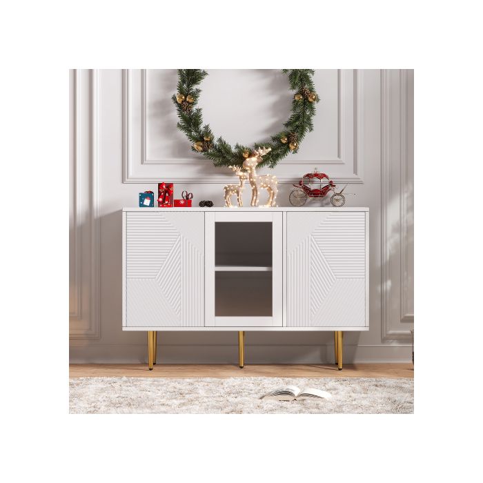 Commode - MUVOE - 3 portes - Blanc - Pieds en métal - Dimensions 120x38x79.5 cm