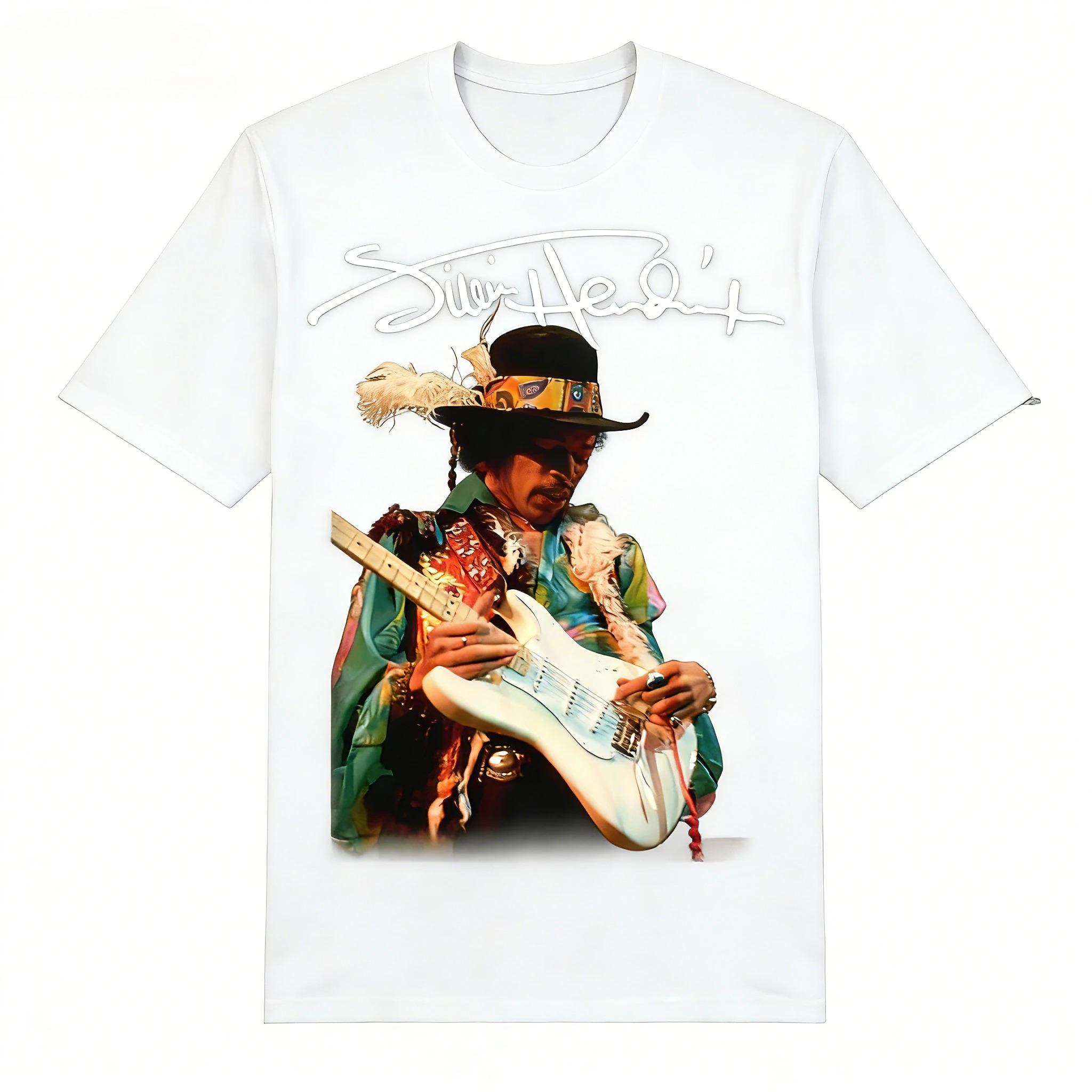 Simple Chic Street Clothing 2026 Lente_Zomer Jimmy Hendrix Zanger Katoenen Waaiervormig Cadeau Zwart Neutraal Print Unisex Casual T-shirt XXXL