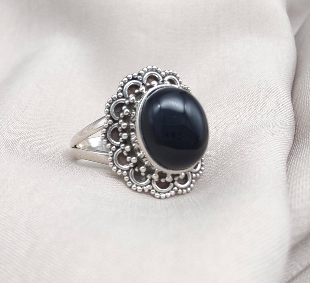 Black Onyx 925 Sterling Silver Ring: Vintage Boho Protection Jewelry