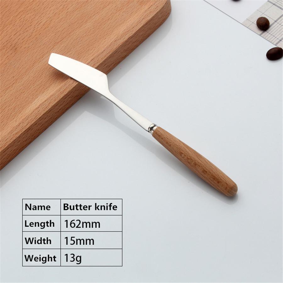 Beech Wood Handle Stainless Steel Western Tableware Steak Dessert Coffee Cooking Knife Fork Spoon Dinning Room Creative
