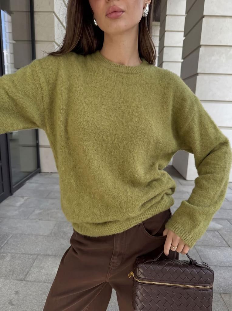 2026 Autumn and Winter New Imitation Mink Loose Crew Neck Sweater Women's Lazy Style Soft Knitted Jumper Hot Sale