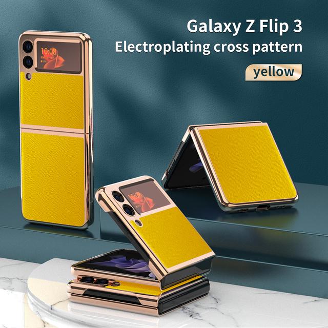 Plain Leather Case For Samsung Galaxy Z Flip 3 Phone Shell Z Flip Folding Screen Electroplating All -Inclusive Anti -Fall Holster