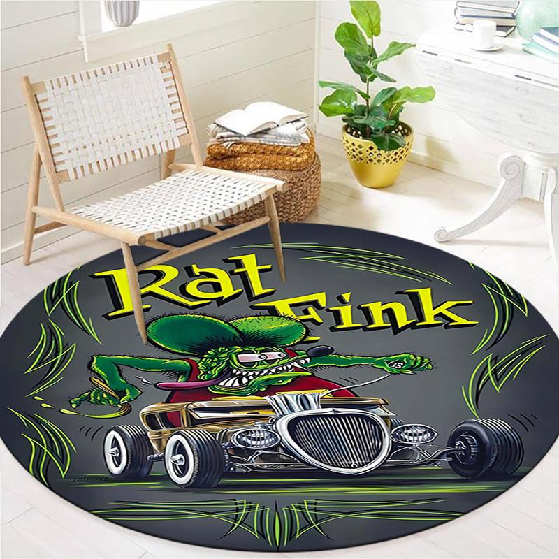 Rat Fink Round Area Rug,Carpet Rug for Living Room Bedroom Sofa Playroom Decor,Non-slip Floor Mat