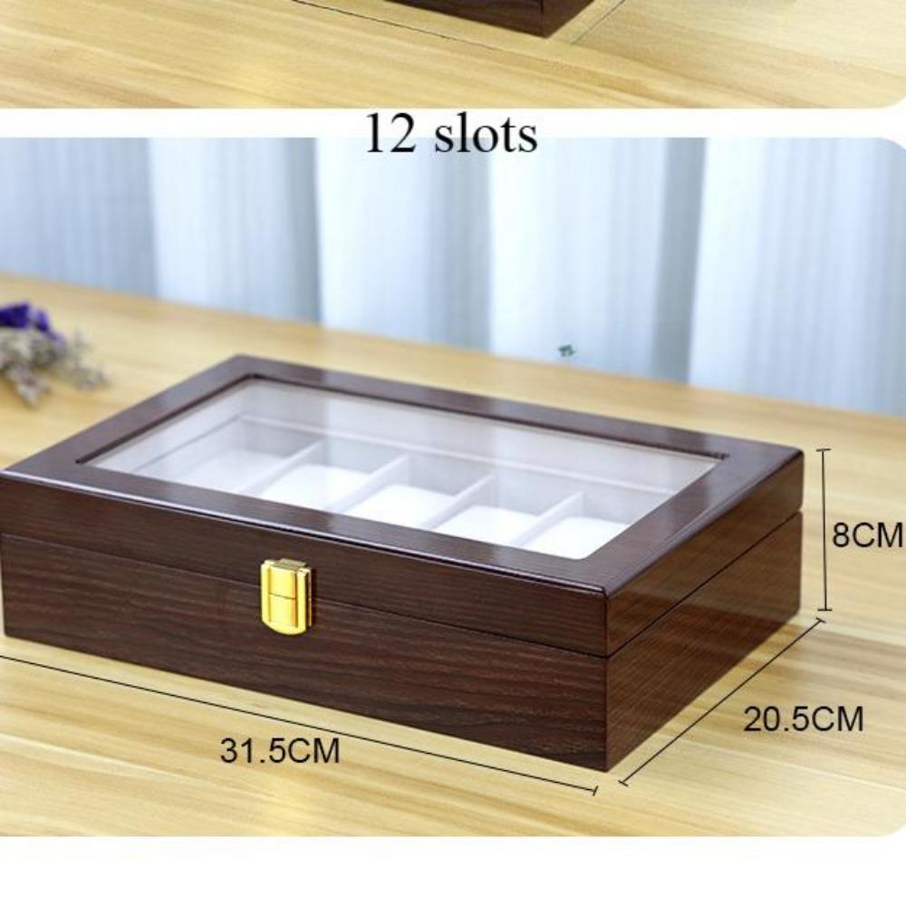 Watch Box, Wooden Watch Organizer, High-end Watch Storage Box, 10 Slots Display Case with Large Glass Lid, Ideal Gift