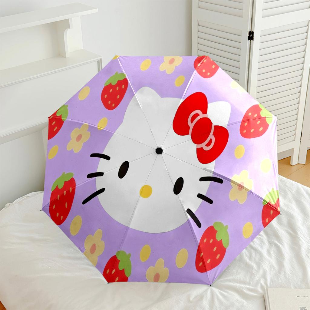 Hello Kitty Strawberry Floral Compact Travel Automatic Umbrella Compact 8 Rib Design Compact Design Perfect for Outdoor Adventures Elegant Umbrella