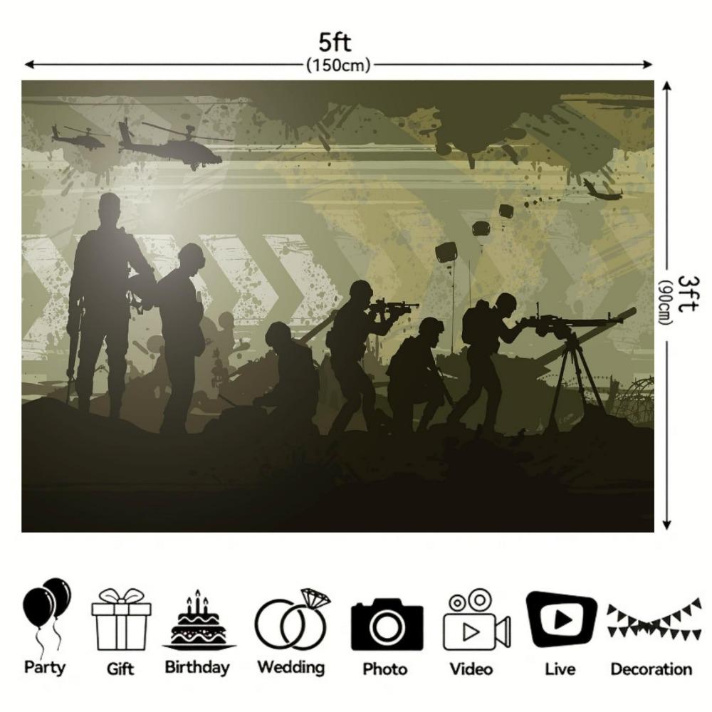 Happy Birthday Camo Party Backdrop Army Green Banner For Military Theme Celebrations, Portrait Photography