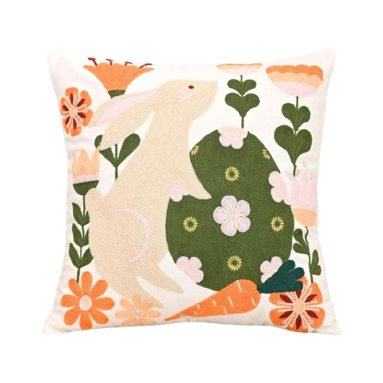 Vibranting Embroidered Cushion Cover For Sofa Or Bed Features 3D Flowers And Rabbits Pattern 1260₽