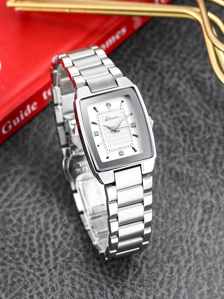 Ladies Stainless Steel Quartz watchSimple and Elegant Waterproof Diamond Square Wristwatch