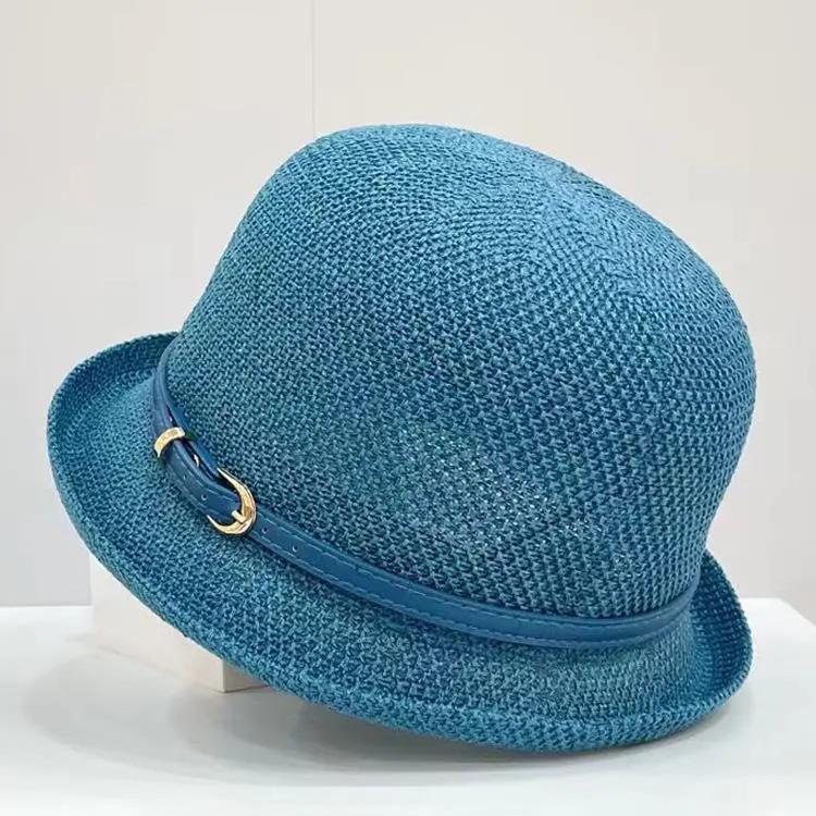 WTEMPO Hollow-out Summer Wide Brim Outdoor Travel Beach Hats Women Solid Color Casual Versatile Breathable Sun Hats with Belt