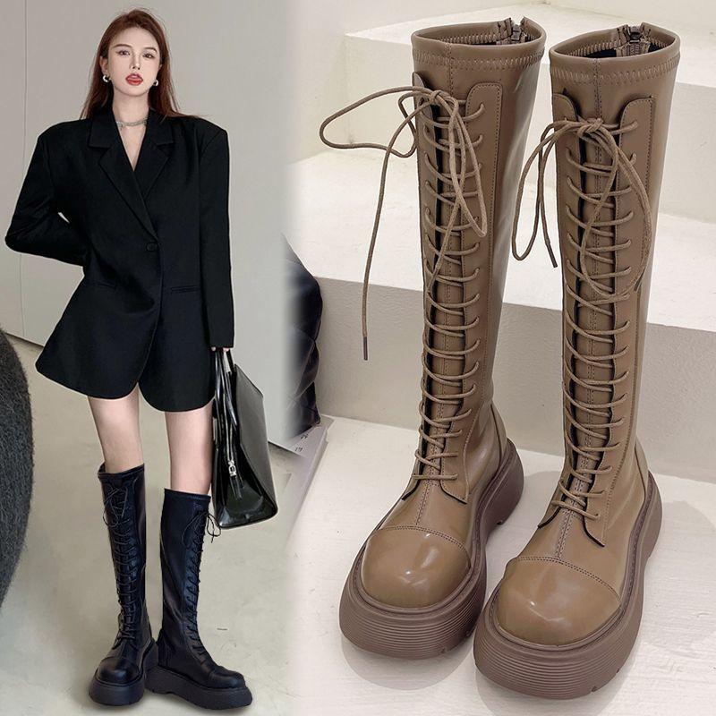 Strap-on boots for women in autumn and winter 2025, new models, but knee thick-soled tall boots for small men, thin knight long boots