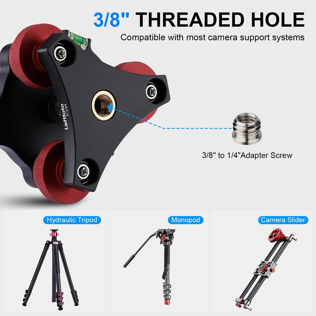 Leftfoto Tripod Leveler Base with /-5 Degree Precision Adjustment 3/8 Inch Screw Bubble Levels Aluminum Panoramic Leveling Head for Seestar S50