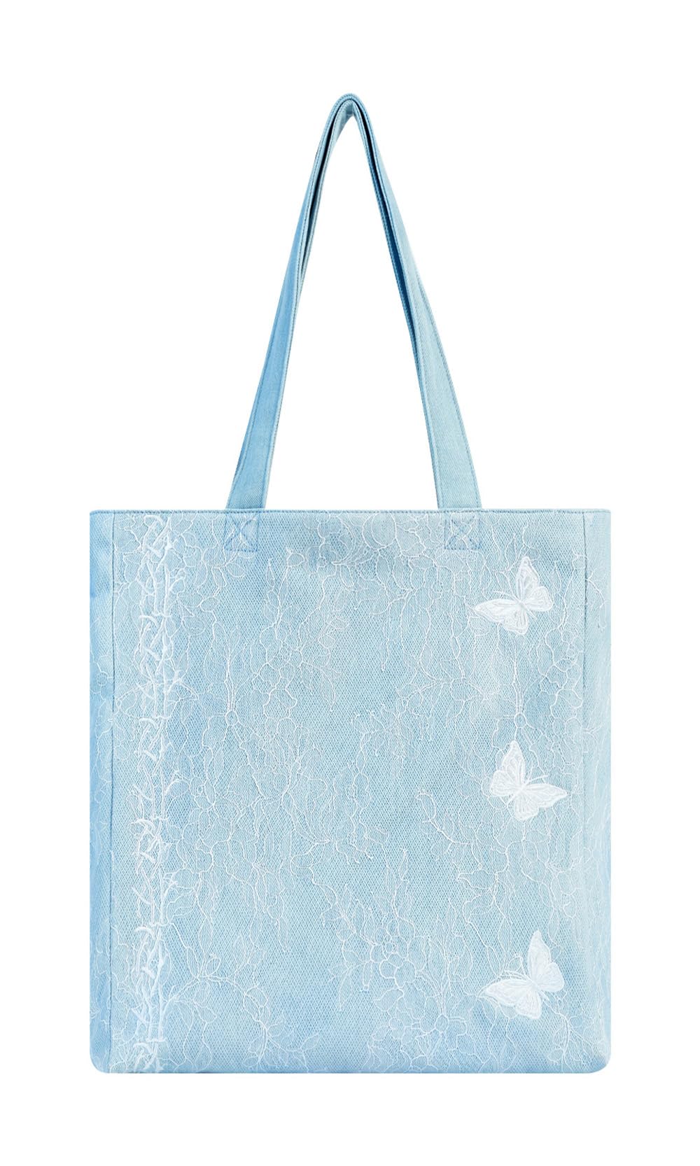 

Denim shoulder tote bag with wisteria vine embroidery and butterfly motif Original niche large capacity lightweight canvas French romantic style that