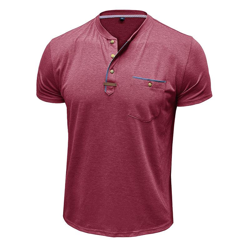 Summer European American Men's Short-sleeved Tees Henley Collar T-shirt Men's Casual Round Neck Top