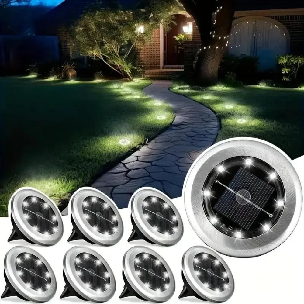 1/4pcs/8pcs Outdoor Solar Lights Buried Garden Decor 8/16LED Lamp Sunlight Power Disk Light Underground Yard Lawn Spotlight