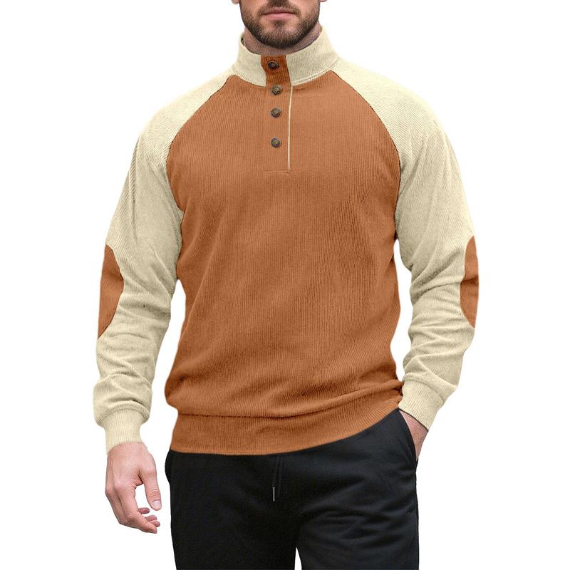 

Spring Autumn Outdoor Corduroy Long Sleeve Hoodie for Men Casual Button Up Sporty Stand Collar Comfortable Sweatshirt 3XL темно-коричневого кольору/хакі