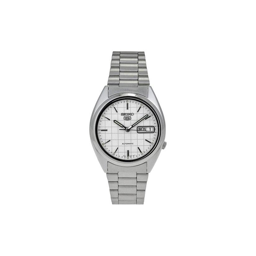 SEIKO 5 Collection Automatic Mechanical Movement Steel Strap Watch Unisex White Dial SNXF05K1 Silver Watch Case