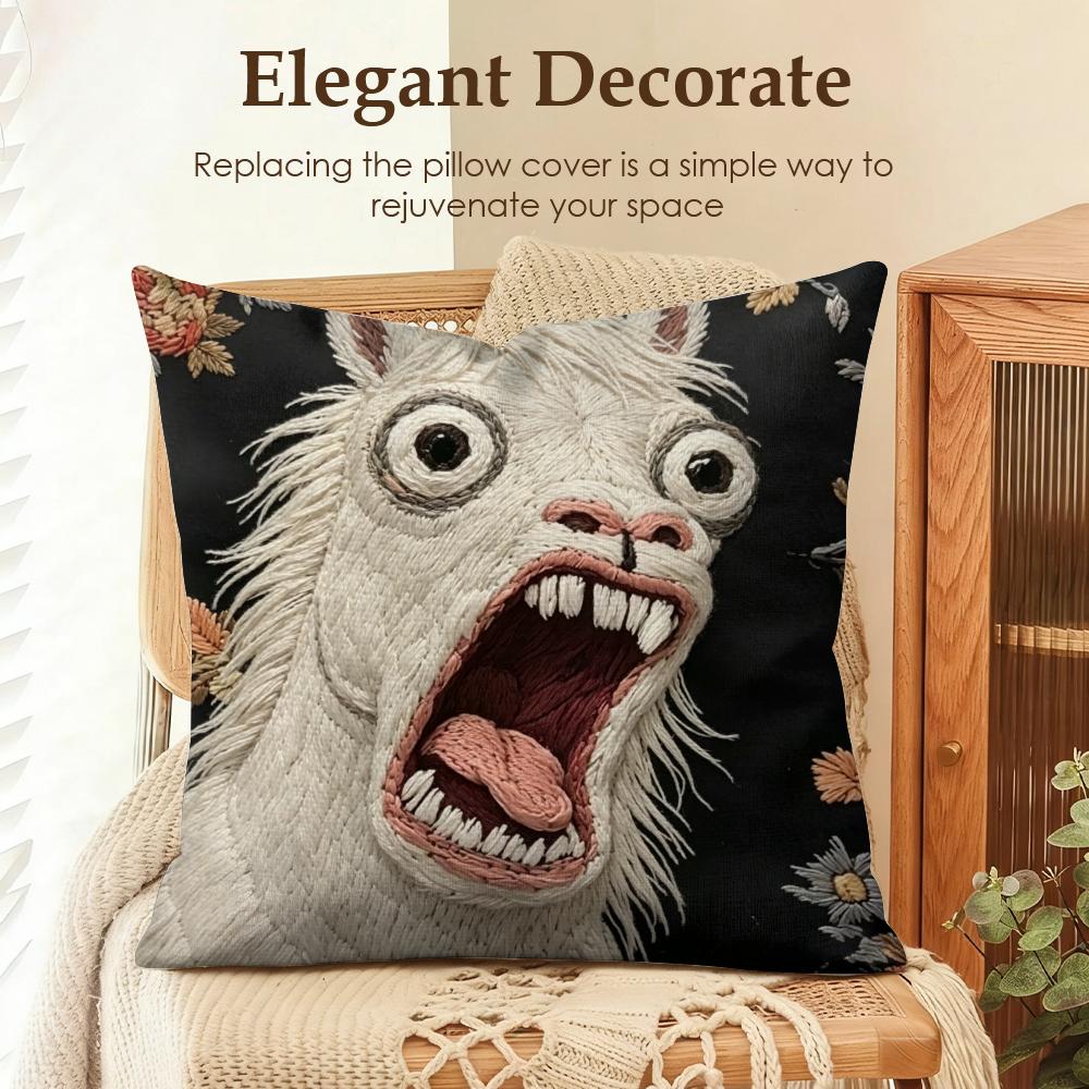 2D Scream Animals Retro Cushion Cover Natural Linen Organic Fabric Double-Sided Printing Sofa Home Decor Gift Pillow Case