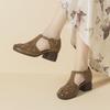2026 Summer Women's Chunky Heel Leather Sandals - Soft Sole, Retro Hollow-Out Design