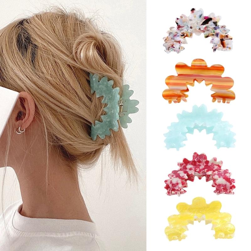 Non-Slip Hair Claws Clip Acrylic Catch Barrette Sweet Flower Shape Hair Jaw Clips Semicircle Hair Catch Barrettes