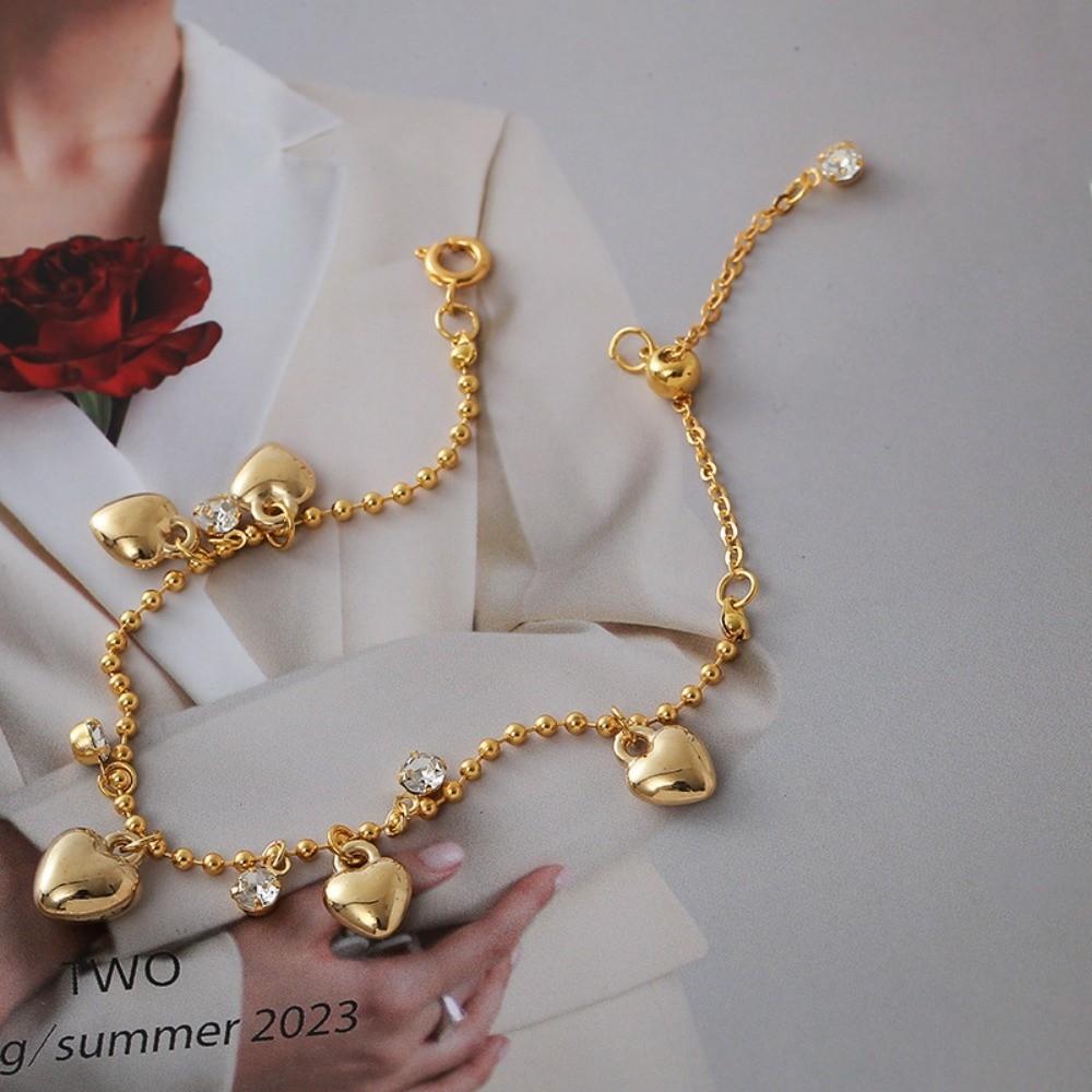 Rhinestone Heart Bracelet Bead Charm Hand Chain Elegant Gold Bracelet  Women