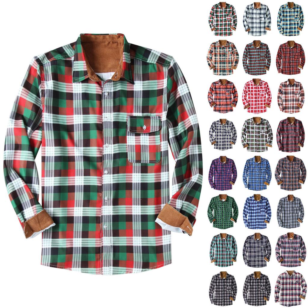 Mens Button Down Shirt Casual Flannel Plaid Slim Fit Long Sleeve Spread Collar Lightweight Tops