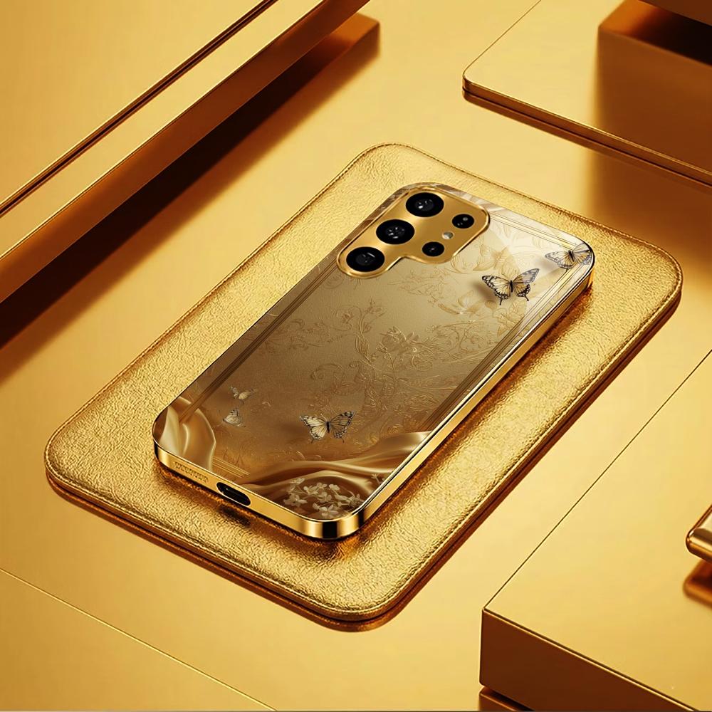 Golden Butterfly Hard Case Men and Women Glass PhoneCase for Samsung Galaxy S26 S25 S24 S23 S22 S21 FE Ultra Plus Dropresistant