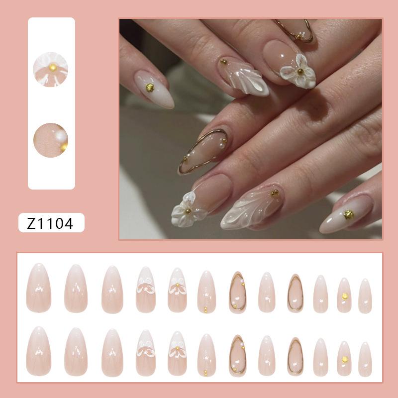 

Three-dimensional corrugated pearl white fairy butterfly removable manicure piece 24 pieces