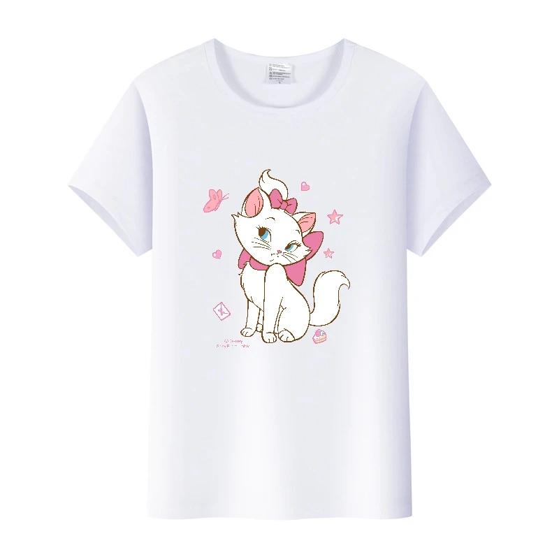Kpop Fashion Disney Marie Cat Cartoon Love Woman Tees 2023 Summer Tops Short Sleeve Girl T-Shirts Oversized Clothes Mens Blouses