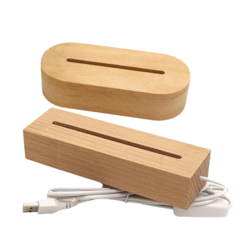 Wooden LED Acrylic Night Light Base - DIY Round Luminous Stand