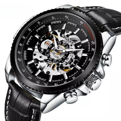Modische und lässige Herrenuhr im europäischen und amerikanischen Stil mit hohlem mechanischem Uhrwerk und automatischer mechanischer Uhr
