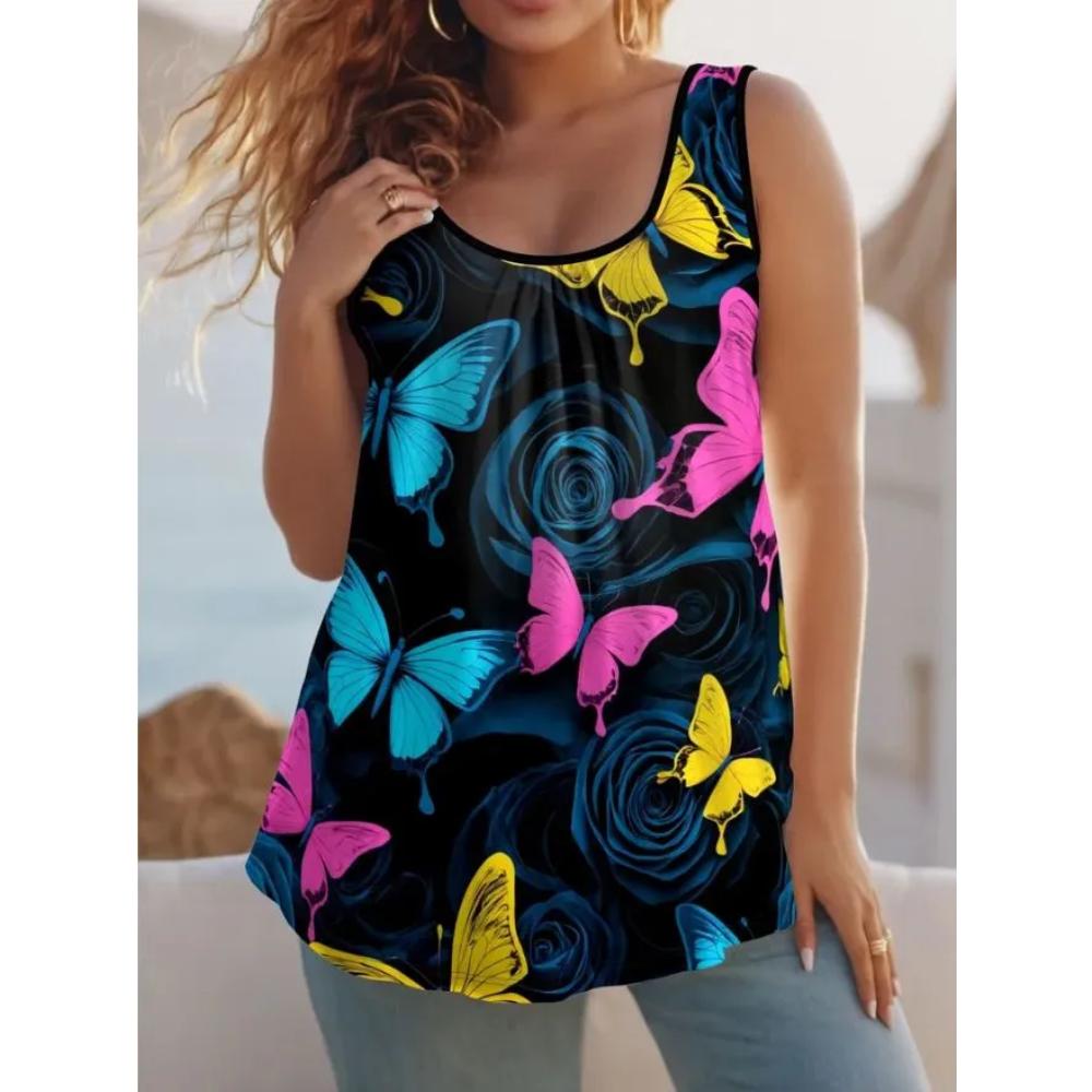 Casual Loose Flower Print T-shirt Fashionable Versatile Women's Top Comfortable Camis Tank Tops