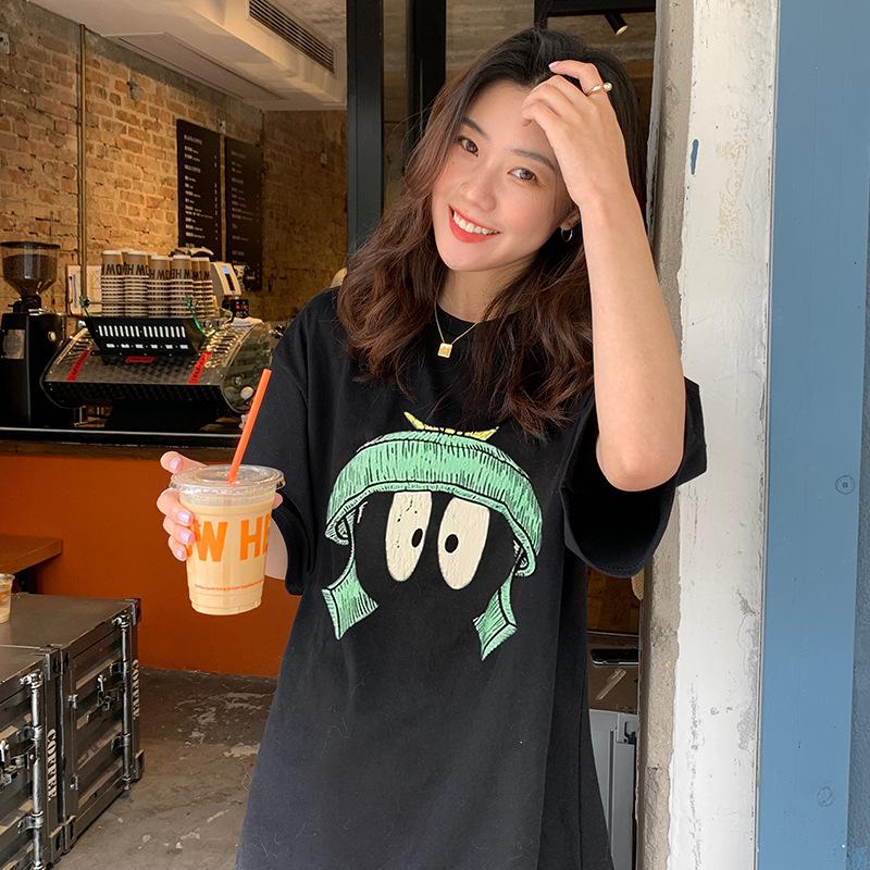 Summer New Large Size Fun Printing Short-sleeved T-shirt Fat Mm Versatile Loose Casual Pure Cotton Top Women