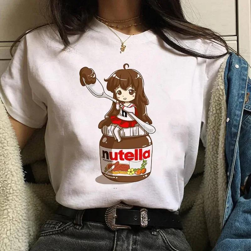 90s Nutella Print Graphic Womens Tshirt Fashionable Harajuku Tshirt Cute Cartoon Tshirt Korean Style Womens Cute Tshirt