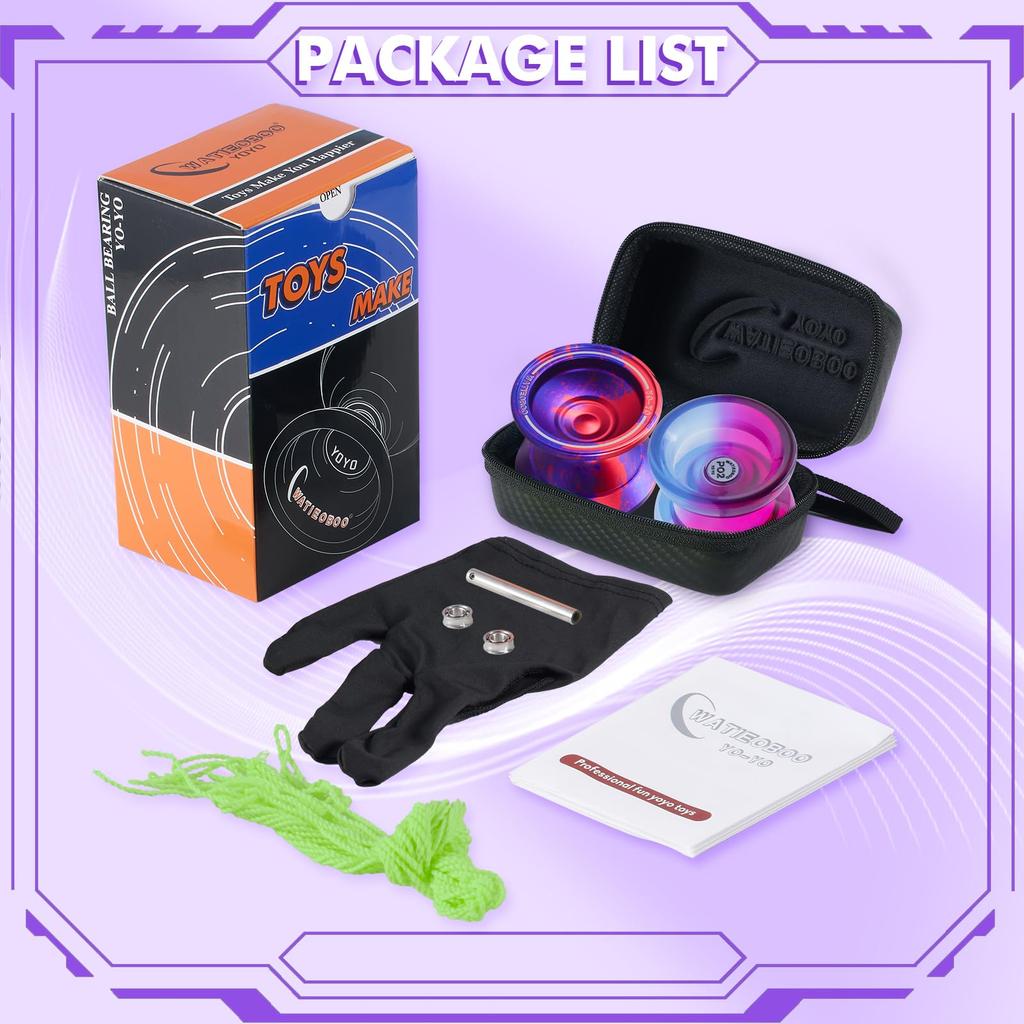 WATIEOBOO Yoyo Metal Yoyo P02 PC Switches from Responsive To Modes Perfect for and Advanced Players Set, 2-Pack (W7 + Two-Color Yoyo) - Non-Responsive
