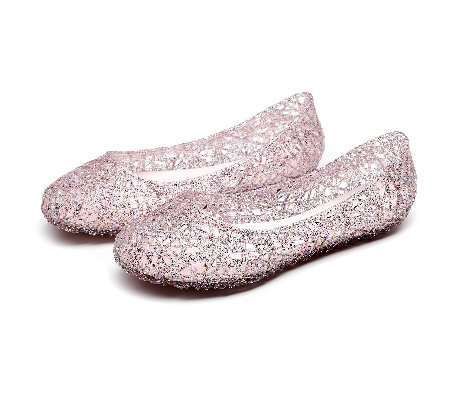 

Comemore Trend весна літо порожнисті босоніжки блискучі кристали дихаючі повсякденні жіночі туфлі на плоскому підошві рожеві желе жіночі еспадрільї 41 рожевий