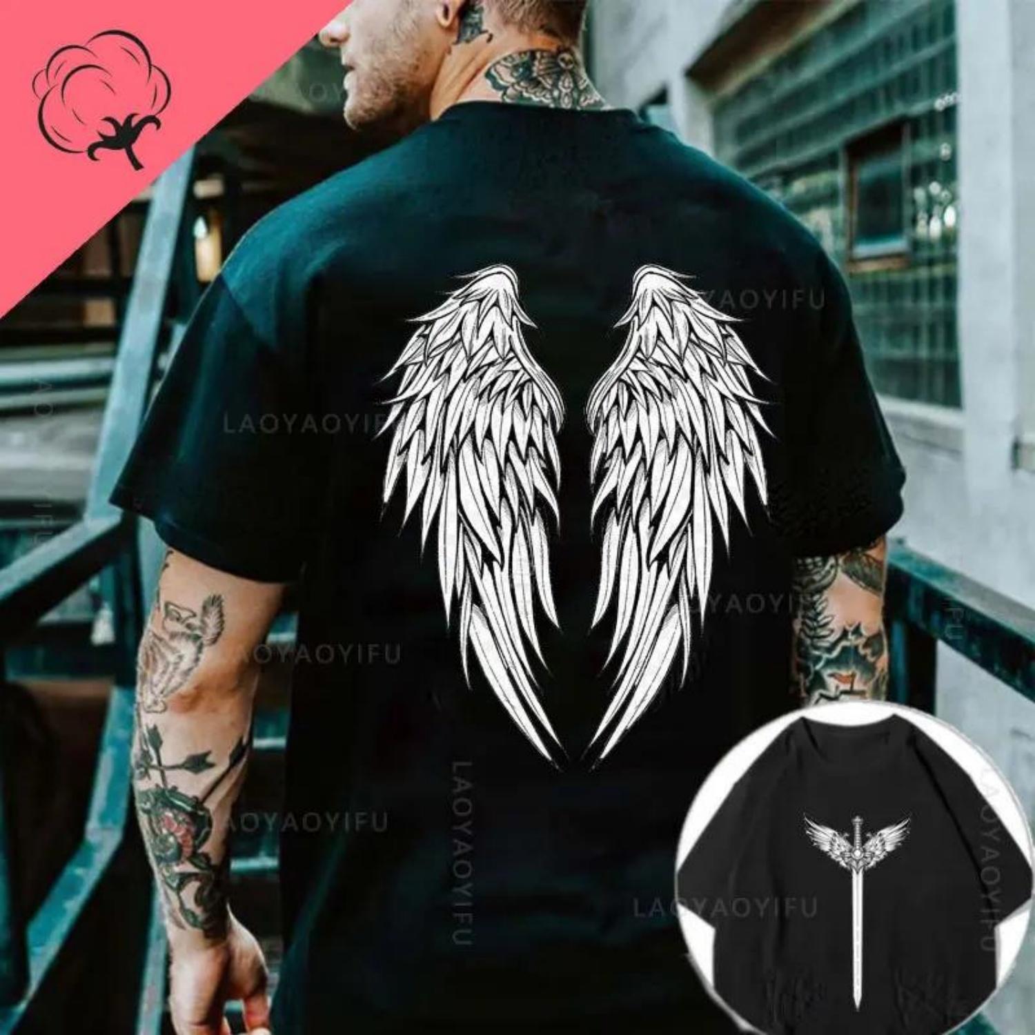 

Angel Wings Theme 100Cotton Streetwear Hot Sale Graphic Printed TShirts Men Women Hip Hop Street Tshirt Mens Y2k Gym Clothing XXXXXL чорний