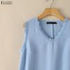 ZANZEA Women Lace Splice V-Neck Casual Sleeveless Tank Tops