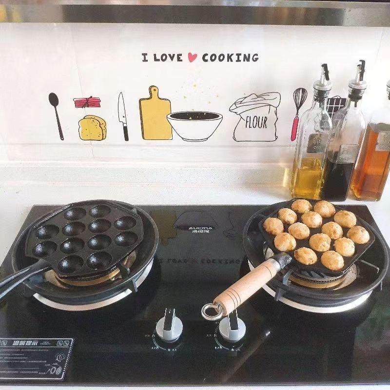 14 Holes Takoyaki Pan Nonstick Cast Iron Octopus Meat Balls Mold Maker with Detachable Handle Home Pancake Baking Mold Pan