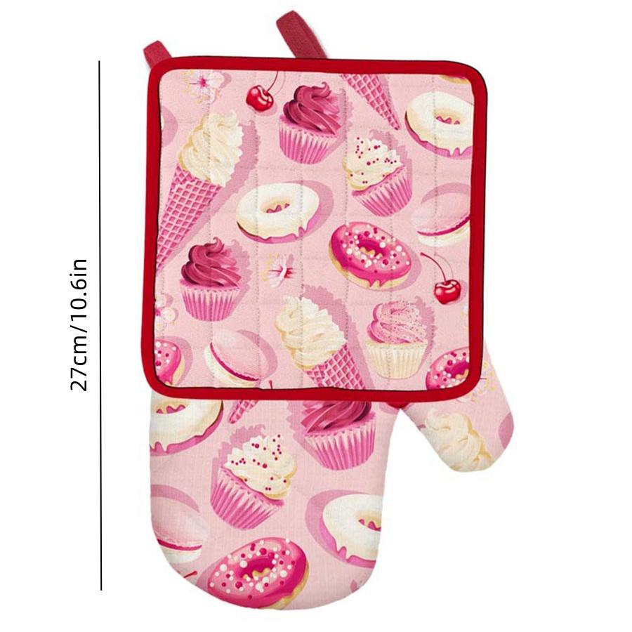 Oven Mitts Gloves and Pot Holders Cute Printed Pattern Heat Resistant Kitchen Glove Hot Pads for Kitchen Cooking Baking Grilling