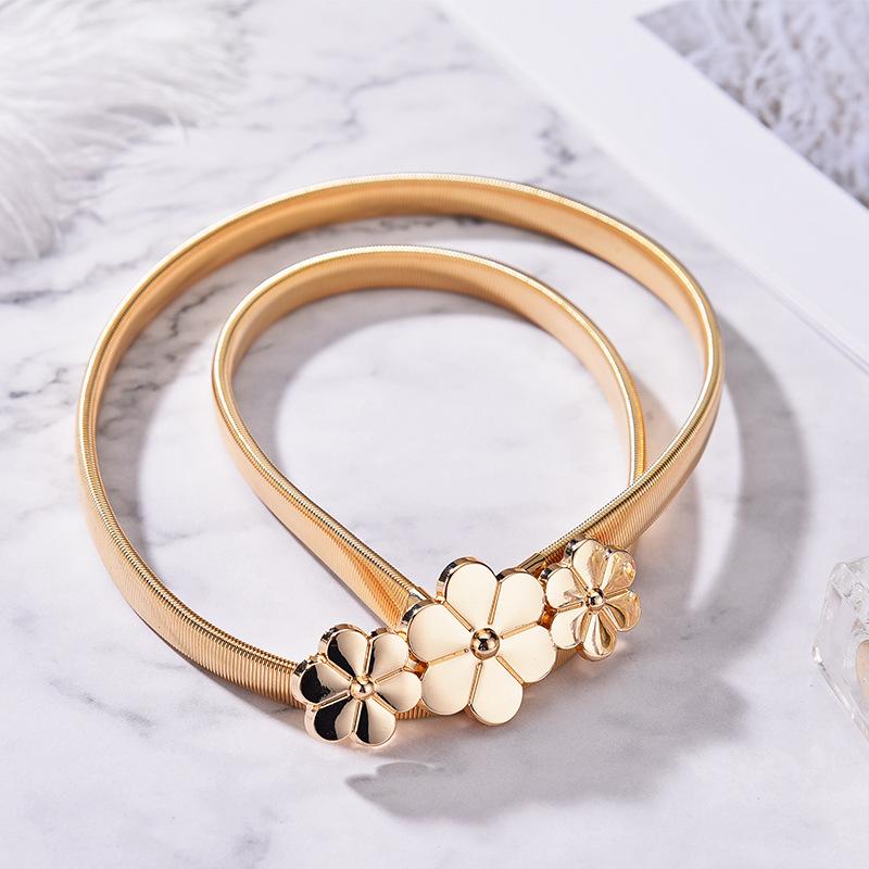 Metal Elastic Elastic Gold Leaf Belt Women'S Fine Decorative Spring With Dress Waist Chain Flower Accessories Belt