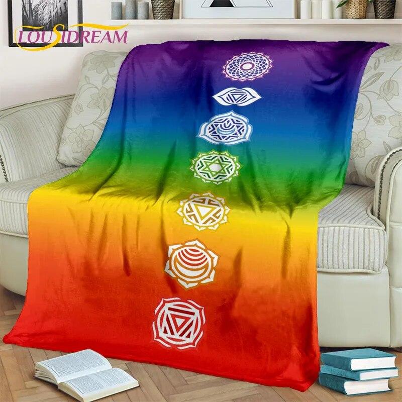Rainbow 7 Chakra Yoga Meditation Blanket,Flannel Throw Blanket for Home Bedroom Bed Sofa Picnic Office Hiking Leisure Nap Cover