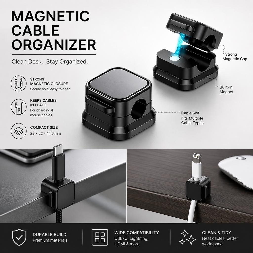 Magnetic Cable Clip Winder Holder Adhesive Wire Keeper Cord Cable Organizer USB Charging Cables Winder for Office Desktop Home
