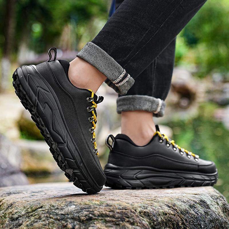 Men's Hiking Shoes PU Leather Casual Sports Shoes Fashion Lace-up Platform Shoes Waterproof Walking Shoes Big Size 39-48